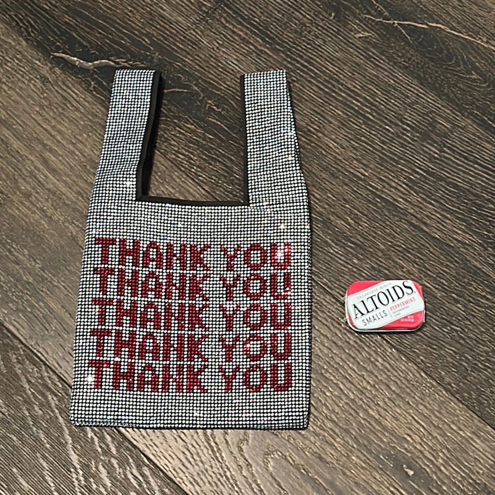 Rhinestone thank you mini shopping tote bag (inspired by Alexander Wang)